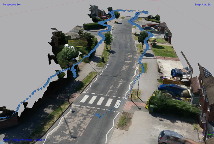 A road scene subject to forensic investigation captured with GoPro and processed in Metashape Professional